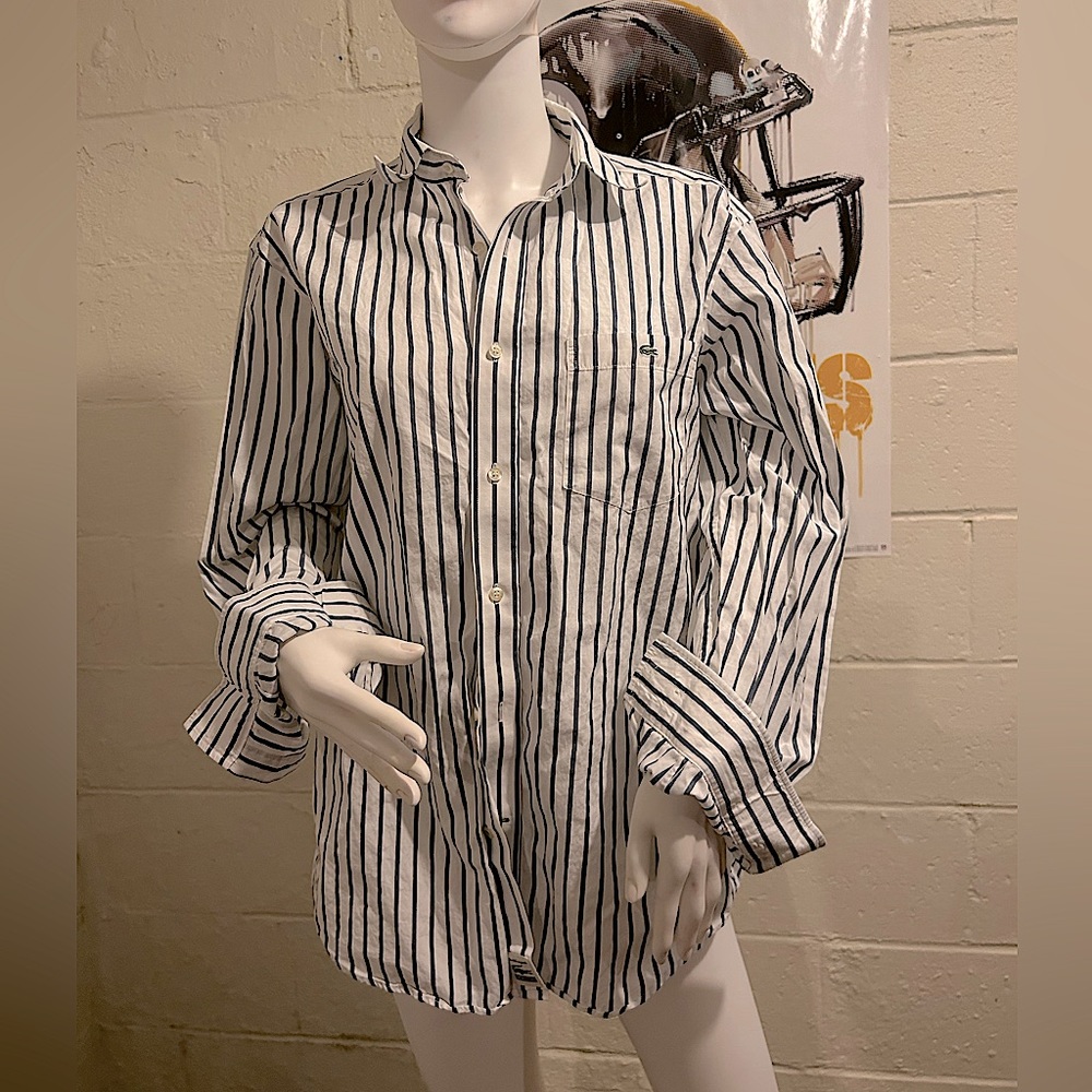 Lacoste  Mens Shirt SZ40 Button Front Long Sleeve Striped black & white!